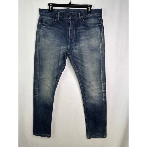 John Elliott Mens Jeans Slim Fit Skinny Dark Faded Wash Japan Button Fly 32 x 30 - Picture 1 of 7